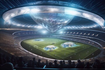 Wall Mural - futuristic stadium, with aliens competing in futuristic sports, created with generative ai