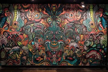 Wall Mural - alien graffiti mural, with intricate and abstract shapes and patterns, created with generative ai