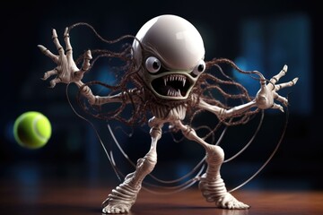 Wall Mural - alien playing tennis, with its tentacles in motion and its eyes focused on the ball, created with ge