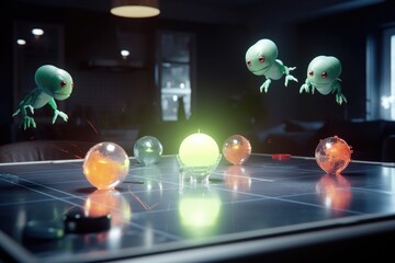 Wall Mural - alien team playing game of sopball, with the ball floating in mid-air, created with generative ai