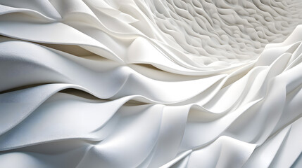 Closeup of rippled white silk fabric Generative AI