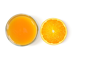 Orange slices and glass of orange juice  top view PNG transparent