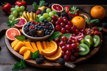 Wall Mural - a colorful fruit platter, full of vitamins and nutrients, created with generative ai