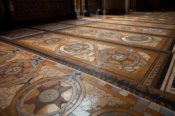 Sticker - tiled floor with intricate mosaic in church or cathedral, created with generative ai