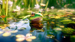 frog croaking in a pond, its call a reminder of the summer heat, Generative AI