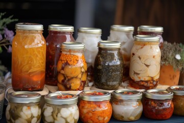 Canvas Print - fermented foods market with a variety of local and international fermented foods for sale, created with generative ai