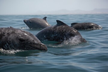 Wall Mural - group of marine mammals swimming together in the ocean, created with generative ai