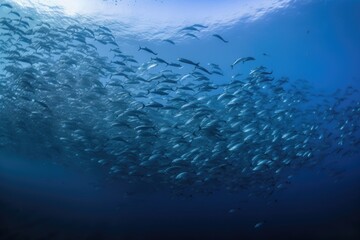 Wall Mural - cataleon swimming in the open ocean, with schools of fish swimming around, created with generative ai