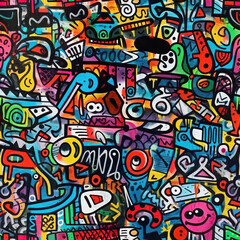 Funky doodles seamless repeat pattern - colorful graffiti abstract art [Generative AI]
