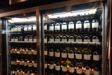 Sticker - temperature-controlled holding cabinet filled with bottles of wine, created with generative ai