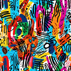 Funky doodles seamless repeat pattern - colorful graffiti abstract art [Generative AI]
