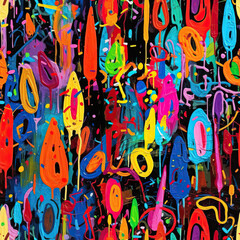 Poster - Funky doodles seamless repeat pattern - colorful abstract art 