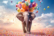 Elephant with colorful balloons. Generative AI