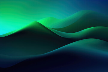 Wall Mural - abstract green and blue mountains with northern lights in the sky. generative ai