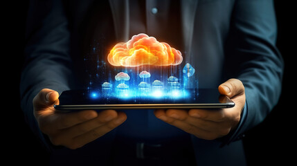 Poster - Cloud computing concept diagram in the tablet. Generative Ai