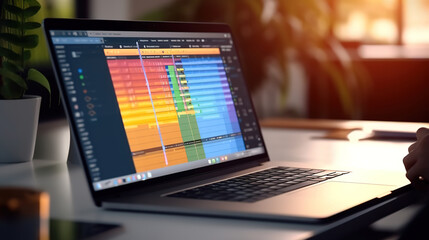 Poster - analyst working with computer in business analytics. generative ai