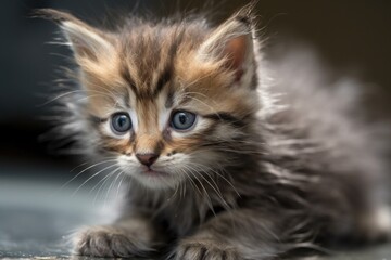 Poster - close-up of playful kitten, with its claws out and fur fluffed up, created with generative ai