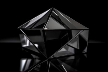 Wall Mural - 3d geometric shape on a black background, with reflections, created with generative ai