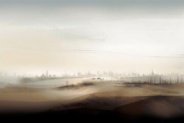 Wall Mural - abstract and surreal landscape with distant cityscape in the background, created with generative ai