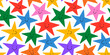 © Dedraw Studio - Colorful rainbow star seamless pattern illustration with funny smiling face. Diverse celebration background print. Birthday event, holiday backdrop texture, party design.