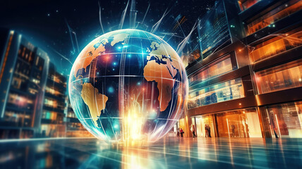 Fototapete - global business Connect to the Internet to access consumer information. Generative Ai