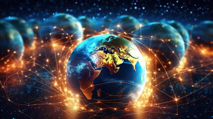 Fototapete - Concept of connecting global business network and future digital marketing. Generative Ai