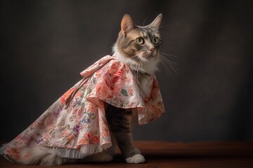 Canvas Print - feline model in flouncy dress, showcasing the latest spring fashion, created with generative ai