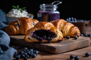 Wall Mural - homemade blueberry croissant with flaky exterior and sweet fruity filling, created with generative ai
