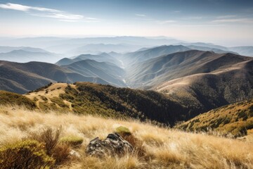 Canvas Print - scenic view of mountain range, with rolling hills and peaks in the distance, created with generative ai