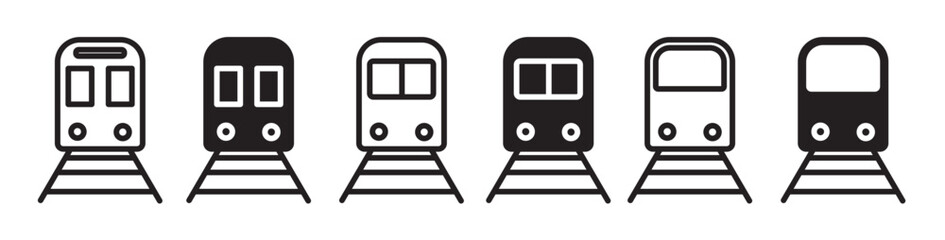 Train icon set. Railway station vector symbol. Simple metro or rail web flat icon set. 