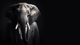 Fototapeta Mapy - Elephant wearing a suit, black background, Generative AI