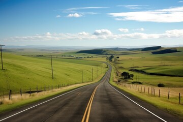 Poster - scenic highway, with view of rolling hills and farmland, created with generative ai