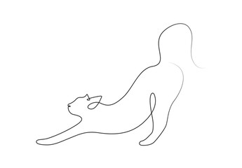 Wall Mural - Silhouette of abstract cat in one line drawing on white background vector illustration. Premium vector. 