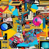 Fototapeta  - Retro art collage 1990s mood board, pop surrealism, seamless repeat pattern [Generative AI]
