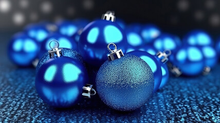 Blue new years decorations in blue tinsel for Christmas tree. Generative ai