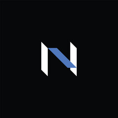 Poster - White and blue logo design initial letter n on black background illustration
