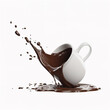 liquid chocolate, splashing and dripping to a pool of chocolate on the floor. Generative A.I.