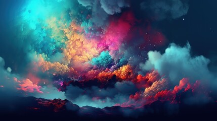 Wall Mural - a picture of variously colored clouds floating over the night sky. Generative AI