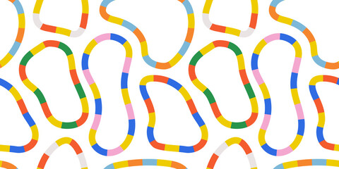 Poster - Fun colorful line doodle seamless pattern. Creative abstract style art background for children or trendy design with stripe shapes. Simple childish scribble backdrop.