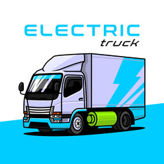 vector electric truck box cargo illustration on blue and green color. use for icon or illustration