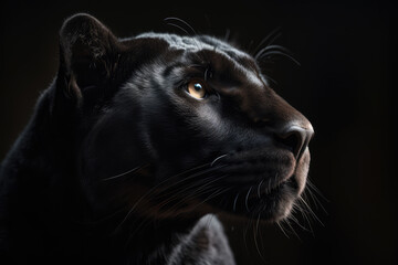 black panther looking forward, black background, hyperrealistic photography, ai generated.