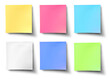 Shaded sticky post-it note paper with shadow . Many assorted different colours isolated on transparent background cutout. PNG file.  3D rendering