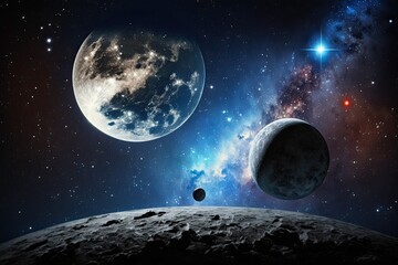 Wall Mural - two celestial bodies in the vast expanse of space. Generative AI