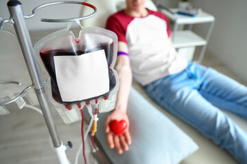 Wall Mural - Blood pack for transfusion at hospital, closeup