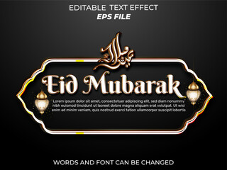 eid mubarak text effect, font editable, typography, 3d text. vector template