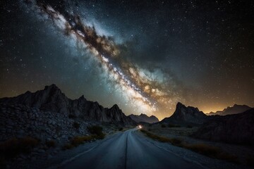 Wall Mural - the bright and luminous Milky Way galaxy in the dark night sky. Generative AI
