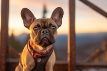 Close-up Portrait Photography Of A Funny French Bulldog Sitting Against Fire Lookout Towers Background. With Generative AI Technology