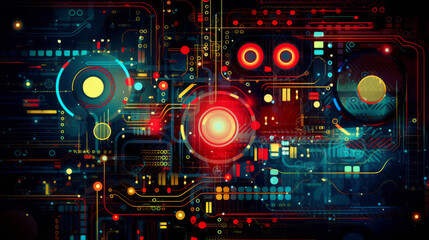 Fototapete - A computer circuit board with colorful LED lights. Generative ai