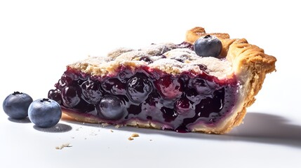 slice of summer time blueberry pie isolated on a white background with copy space