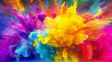 A Vibrant Eruption Of Colorful Powder Against A Dark Backdrop. Generative Ai